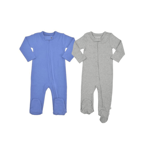 2 pc. Zipper Footie Set | Light Blue & Heather Grey