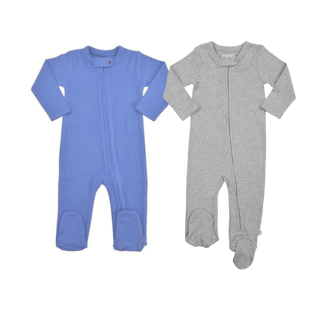 2 pc. Zipper Footie Set | Light Blue & Heather Grey