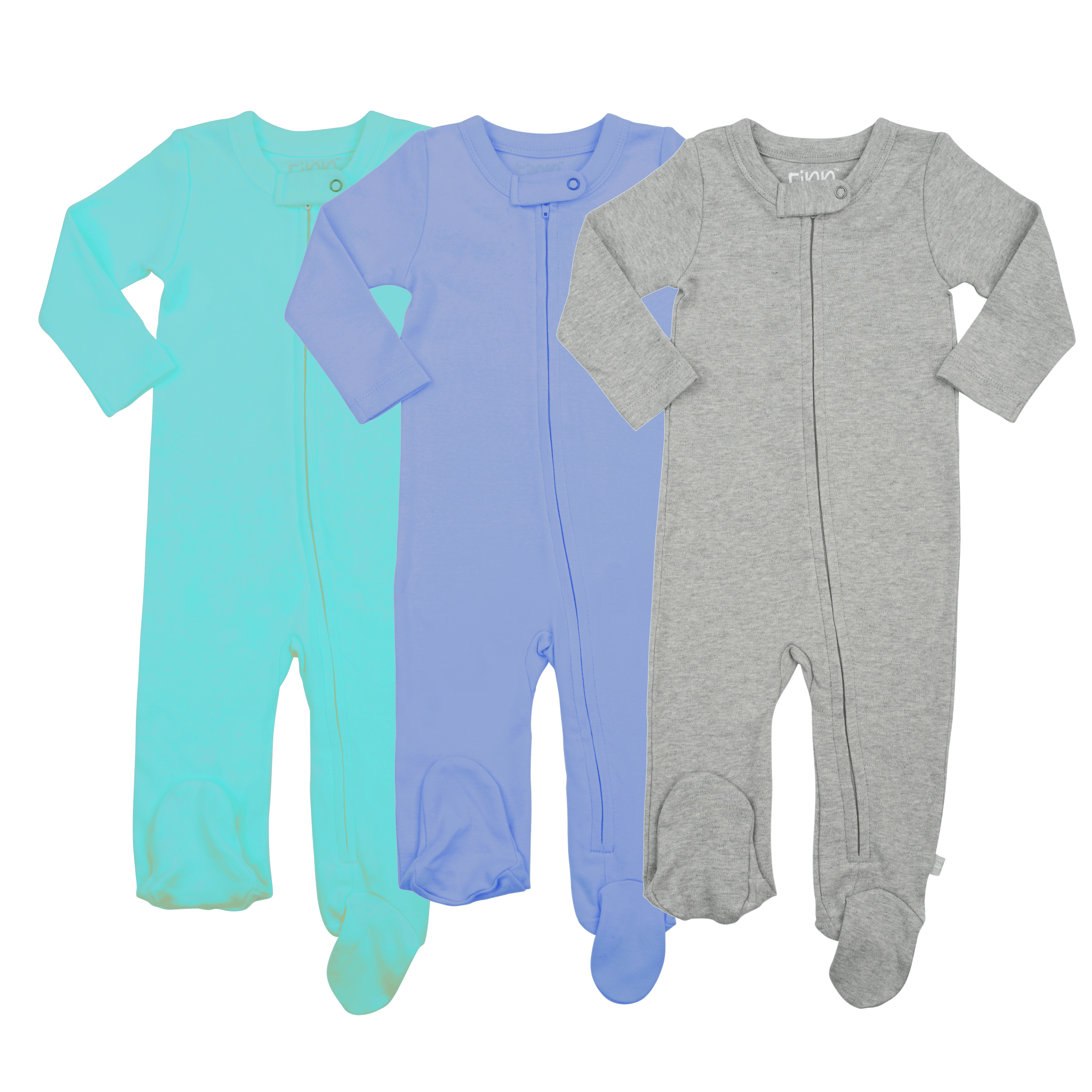 3pc Footie Set | Vintage Aqua, Periwinkle & Heather Grey