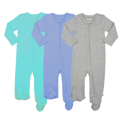 3pc Footie Set | Vintage Aqua, Periwinkle & Heather Grey